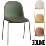 3D model set of the Fires dining chair (Divan.ru) featuring a smooth molded shell backrest, upholstered seat pad, and thin metal legs in green, white, yellow, and terracotta colors.
