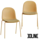 3D model set of the Fires dining chair (Divan.ru) featuring a smooth molded shell backrest, upholstered seat pad, and thin metal legs in green, white, yellow, and terracotta colors.