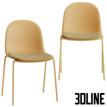 3D model set of the Fires dining chair (Divan.ru) featuring a smooth molded shell backrest, upholstered seat pad, and thin metal legs in green, white, yellow, and terracotta colors.