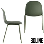 3D model set of the Fires dining chair (Divan.ru) featuring a smooth molded shell backrest, upholstered seat pad, and thin metal legs in green, white, yellow, and terracotta colors.