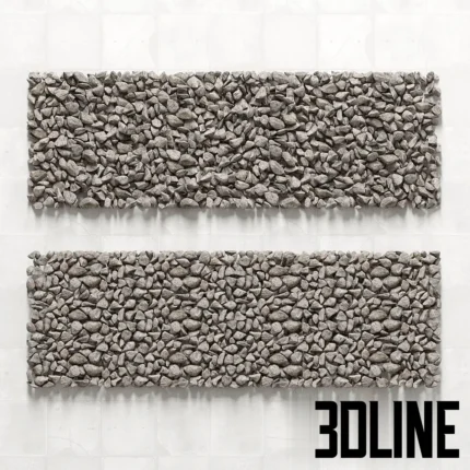3D visualization of a gravel surface texture composed of sharp, grey crushed stones and pebbles, suitable for creating realistic roads or landscaping paths.
