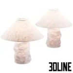 3D model of the Lampampe table lamp by Ingo Maurer, made from crinkled Japanese paper stretched over a wire frame, emitting a soft warm glow.