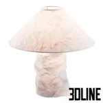 3D model of the Lampampe table lamp by Ingo Maurer, made from crinkled Japanese paper stretched over a wire frame, emitting a soft warm glow.