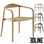 3D model set of Kave Home Nina stackable chairs featuring solid eucalyptus wood frames and UV-resistant woven rope seats in natural, black, and terracotta finishes.