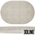 3D model of the La Redoute Malko oval rug in a neutral beige color, featuring a carved 3D relief texture with concentric U-shaped lines.