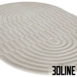 3D model of the La Redoute Malko oval rug in a neutral beige color, featuring a carved 3D relief texture with concentric U-shaped lines.