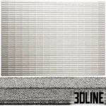 3D visualization of the Leolux Valleys rug featuring a distinctive linear relief pattern with alternating high and low piles in a light grey tone.