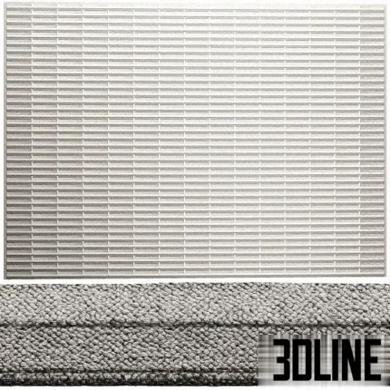 3D visualization of the Leolux Valleys rug featuring a distinctive linear relief pattern with alternating high and low piles in a light grey tone.