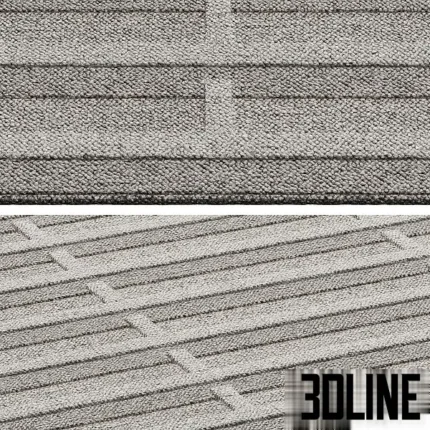 3D visualization of the Leolux Valleys rug featuring a distinctive linear relief pattern with alternating high and low piles in a light grey tone.