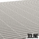 3D visualization of the Leolux Valleys rug featuring a distinctive linear relief pattern with alternating high and low piles in a light grey tone.