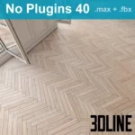 3D visualization of a light oak herringbone parquet floor in a classic room setting, created without plugins, showing realistic wood grain and individual plank details.
