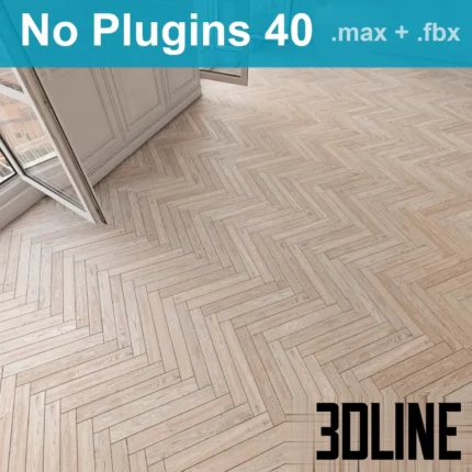 3D visualization of a light oak herringbone parquet floor in a classic room setting, created without plugins, showing realistic wood grain and individual plank details.
