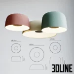 3D model set of Marset Djembé ceiling lamps featuring a bell-shaped design with a stone-like texture in reddish-brown, sage green, and beige finishes.