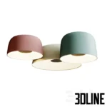 3D model set of Marset Djembé ceiling lamps featuring a bell-shaped design with a stone-like texture in reddish-brown, sage green, and beige finishes.