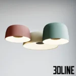 3D model set of Marset Djembé ceiling lamps featuring a bell-shaped design with a stone-like texture in reddish-brown, sage green, and beige finishes.