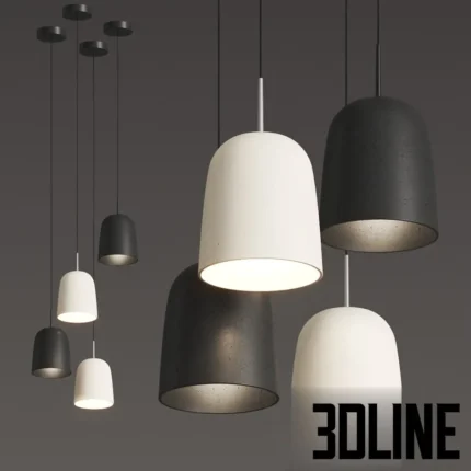3D model set of Millelumen Casablanca Clavio pendant lamps featuring bell-shaped ceramic shades with a distinctive textured matte finish in black and white.