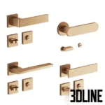 3D model collection of modern Lualdi door handles in a matte black finish, featuring both square and round rosette designs with matching locks.