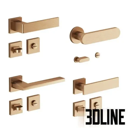 3D model collection of modern Lualdi door handles in a matte black finish, featuring both square and round rosette designs with matching locks.