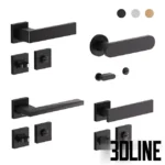 3D model collection of modern Lualdi door handles in a matte black finish, featuring both square and round rosette designs with matching locks.