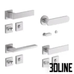 3D model collection of modern Lualdi door handles in a matte black finish, featuring both square and round rosette designs with matching locks.