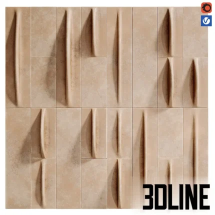 3D texture of Peca Paramo tiles featuring rectangular limestone blocks with a central organic ridge relief, creating a dynamic shadow play on walls.