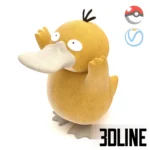 3D model of the Pokemon character Psyduck as a plush toy, featuring a soft yellow velvet texture and holding its head in a signature headache pose.
