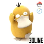 3D model of the Pokemon character Psyduck as a plush toy, featuring a soft yellow velvet texture and holding its head in a signature headache pose.