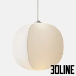 3D model of the RBW Mori pendant lamp featuring a soft organic pod shape made of stretched fabric over a wire frame, emitting a warm diffuse glow.