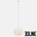 3D model of the RBW Mori pendant lamp featuring a soft organic pod shape made of stretched fabric over a wire frame, emitting a warm diffuse glow.