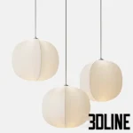 3D model of the RBW Mori pendant lamp featuring a soft organic pod shape made of stretched fabric over a wire frame, emitting a warm diffuse glow.