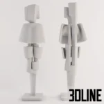 3D model of the "Flair 1970" sculpture by Roger Desserprit, featuring a vertical totem-like composition of abstract geometric forms in white plaster.