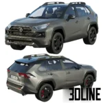 3D model of the 2020 Toyota RAV4 TRD Off-Road edition in a grey finish, featuring black alloy wheels, roof rails, and detailed exterior bodywork.