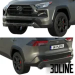 3D model of the 2020 Toyota RAV4 TRD Off-Road edition in a grey finish, featuring black alloy wheels, roof rails, and detailed exterior bodywork.