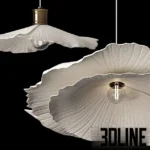 3D model set of Zara Home ceiling lamps in three sizes, featuring an organic, wavy leaf-like shape made of textured white paper-mache or fabric.