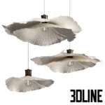 3D model set of Zara Home ceiling lamps in three sizes, featuring an organic, wavy leaf-like shape made of textured white paper-mache or fabric.