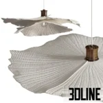 3D model set of Zara Home ceiling lamps in three sizes, featuring an organic, wavy leaf-like shape made of textured white paper-mache or fabric.