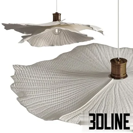 3D model set of Zara Home ceiling lamps in three sizes, featuring an organic, wavy leaf-like shape made of textured white paper-mache or fabric.