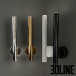 3D model set of Zuma Line Loya wall lamps featuring adjustable cylindrical spotlights in black, white, gold, and chrome finishes.