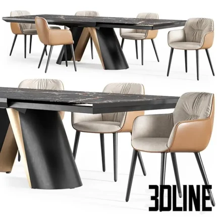 Calligaris Apian table Cocoon wood chair(3dline.net)
