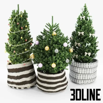 Christmas tree in knitted flowerpots(3dline.net)