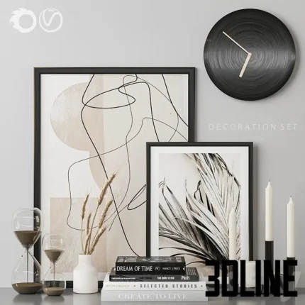 Decorative set 02 with black clock(3dline.net)