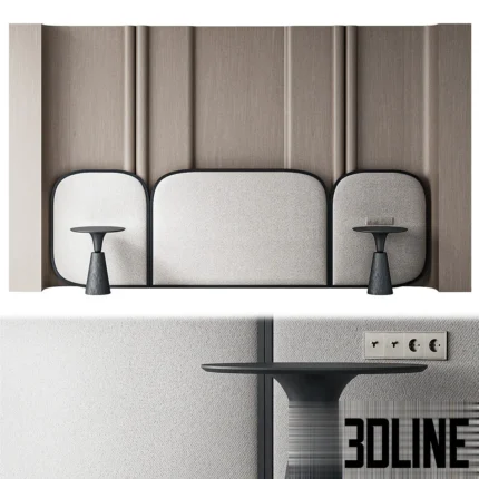 Headboard of a bed against the background of a relief veneer panel(3dline.net)