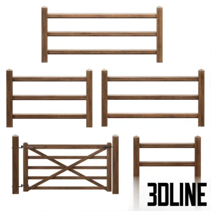 Horse paddock Wooden fence with a gate(3dline.net)