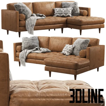 Joybird Briar Leather Sectional Sofa(3dline.net)