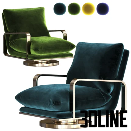 Rare Milo Baughman Brass Base Swivel Lounge Chairs Pair(3dline.net)