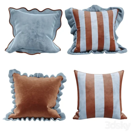 Set of velvet striped decorative pillows(3dline.net)