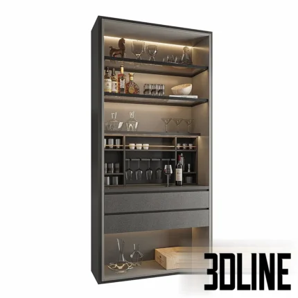 Wine Cabinet With Glasses Decoration 013(3dline.net)