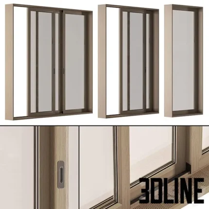 Wooden Sliding Windows Set 36(3dline.net)