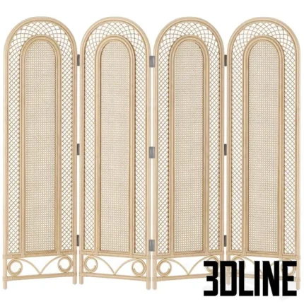 Bamboo wicker arched 4 panel room divier screen(3dline.net)