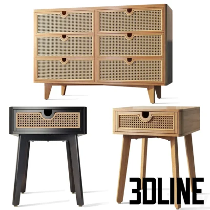 Chest of drawers bedside table Marte Rattan Urban(3dline.net)